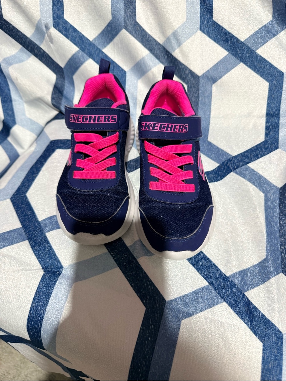 Skechers Kids Navy and Hot Pink Velcro Athletic Sneakers